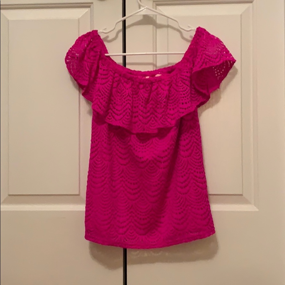 Lily Pulitzer off the shoulder pink blouse!